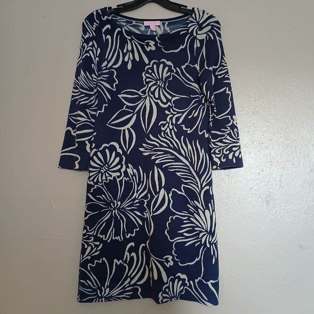 Lilly Pulitzer Sweater Dress XS‎ Merino Wool  Knit Floral Coastal Preppy Cozy
